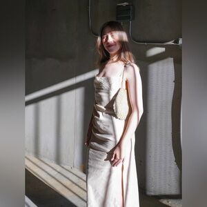 Mango Cream Slip Dress with Lace Bodice